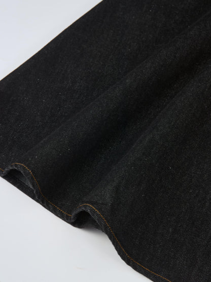 Curved Yoke Aline Denim Skirt - Black
