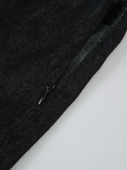 Curved Yoke Aline Denim Skirt - Black