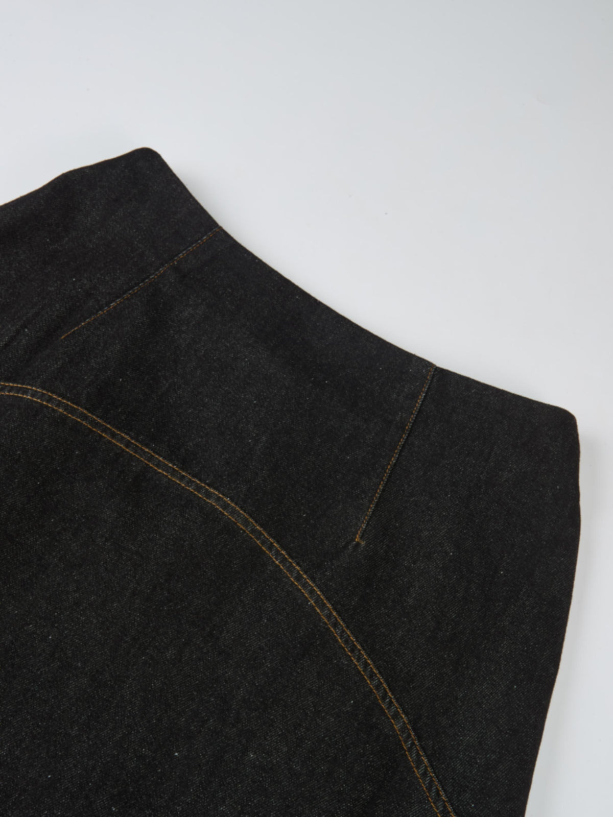 Curved Yoke Aline Denim Skirt - Black