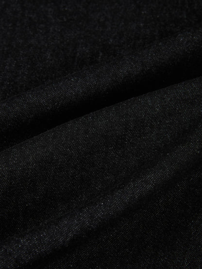 Curved Yoke Aline Denim Skirt - Black