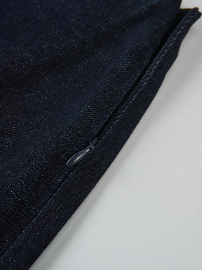 Curved Yoke Aline Denim Skirt - Blue