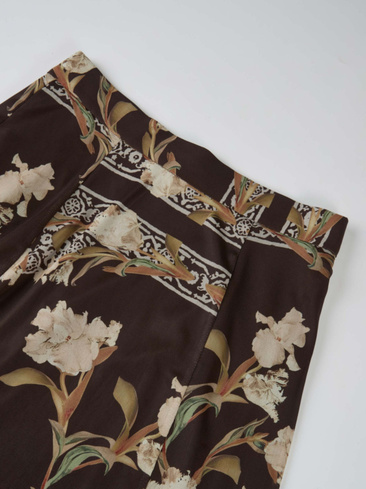 Mesh Trumpet Skirt - Brown Floral