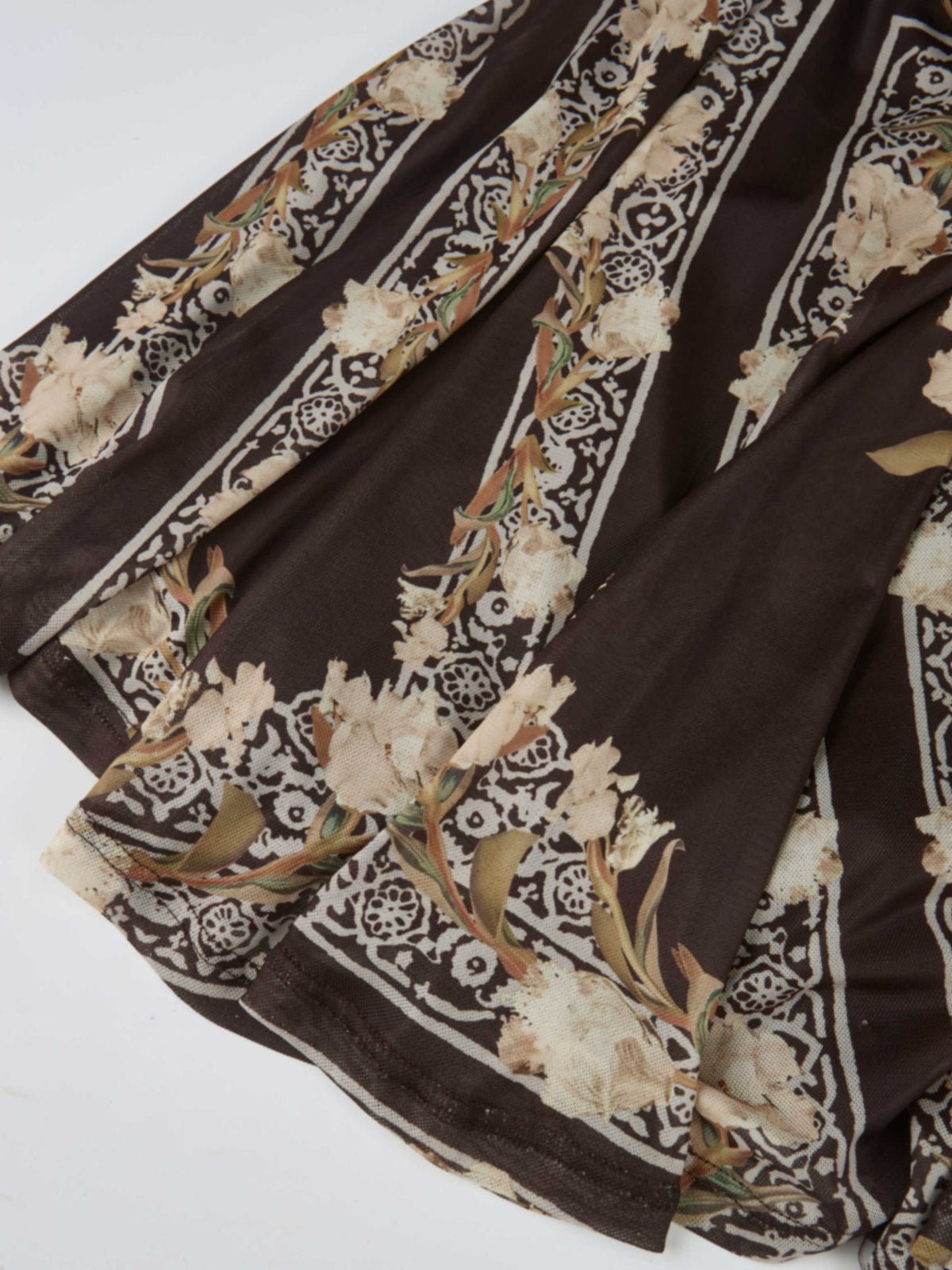 Mesh Trumpet Skirt - Brown Floral