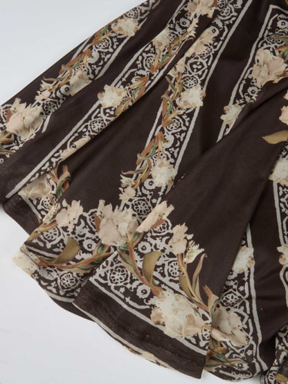 Mesh Trumpet Skirt - Brown Floral