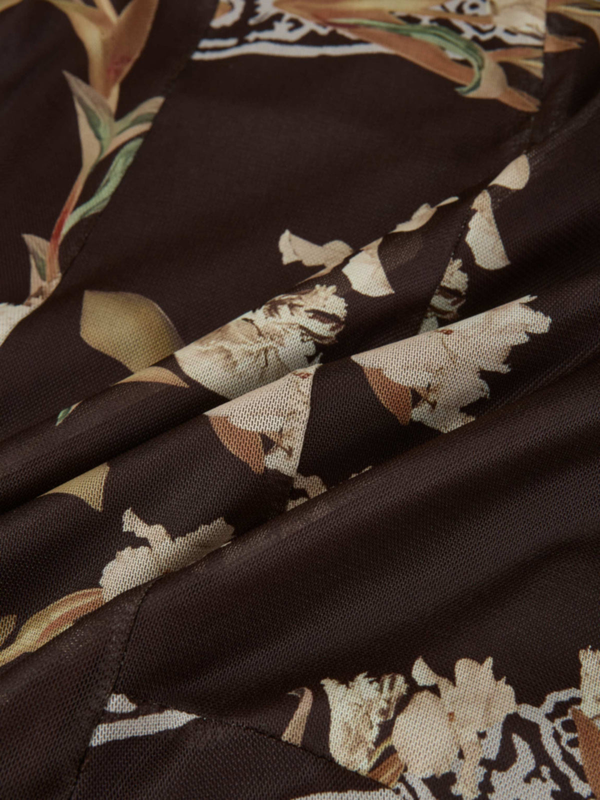Mesh Trumpet Skirt - Brown Floral