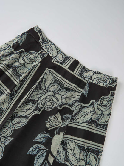 Mesh Trumpet Skirt - Cream Black Floral