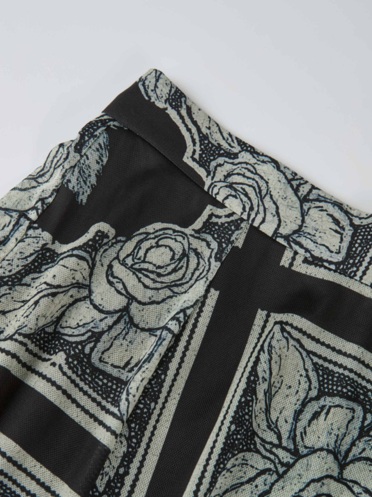 Mesh Trumpet Skirt - Cream Black Floral