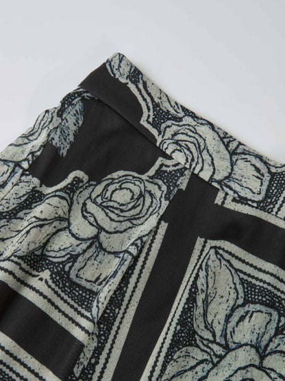 Mesh Trumpet Skirt - Cream Black Floral