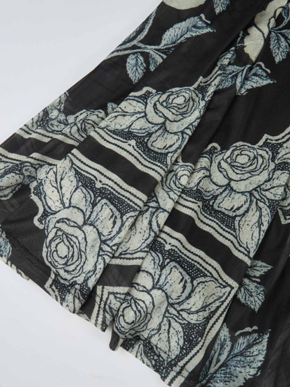 Mesh Trumpet Skirt - Cream Black Floral