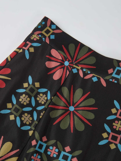 Mesh Trumpet Skirt - Color Geo Floral