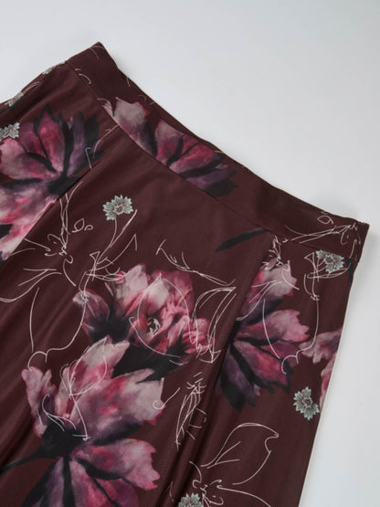 Mesh Trumpet Skirt - Burgundy Floral