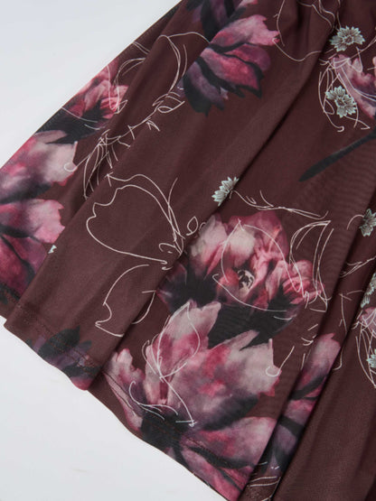 Mesh Trumpet Skirt - Burgundy Floral