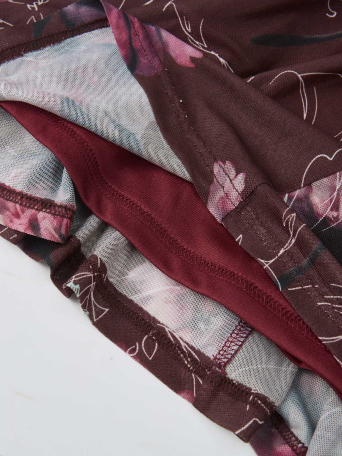 Mesh Trumpet Skirt - Burgundy Floral