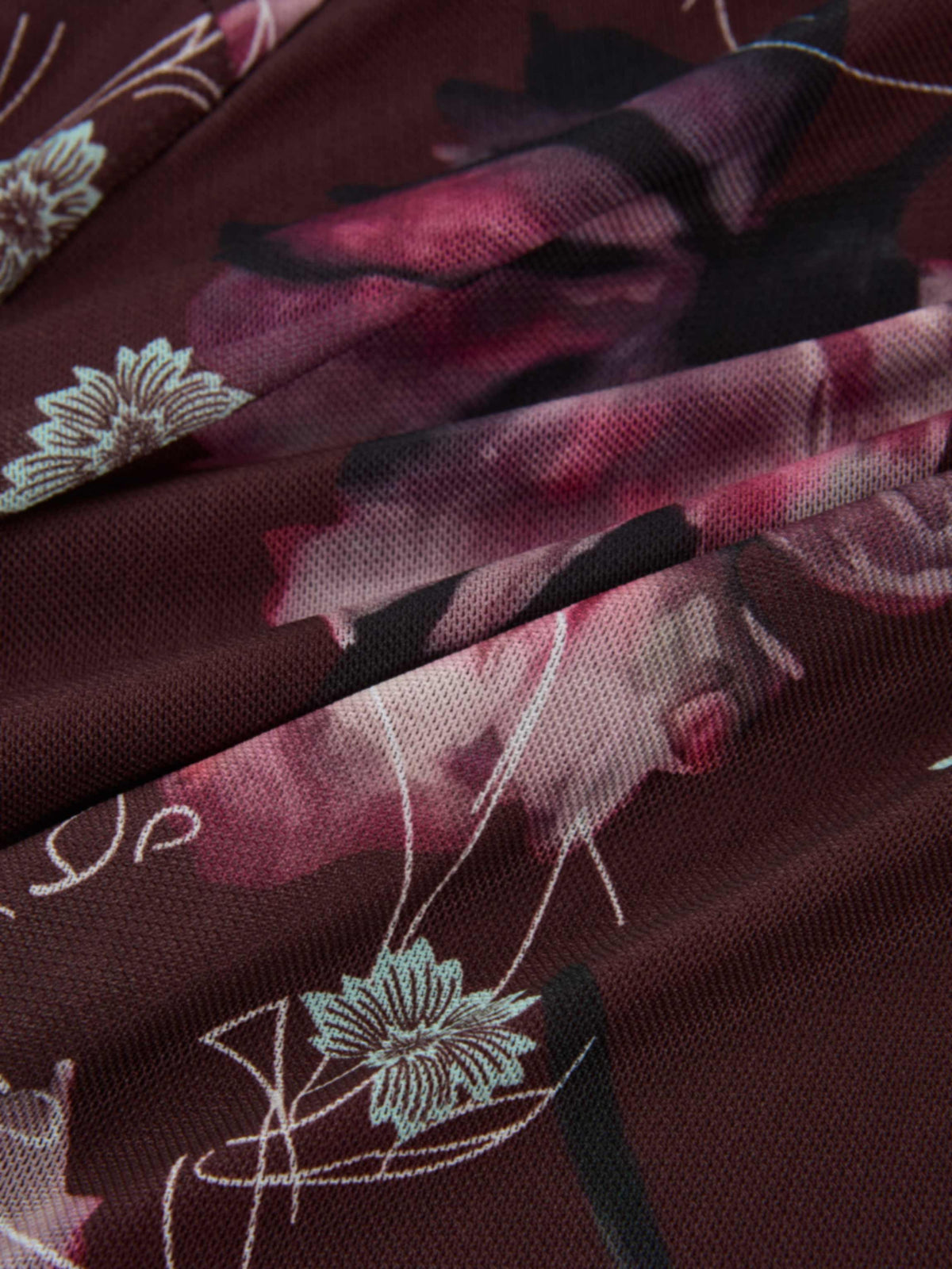 Mesh Trumpet Skirt - Burgundy Floral
