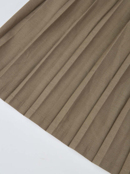 Stitched Pocket Yoke Pleat Skirt - Light Mocha