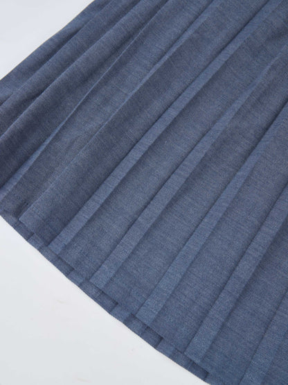 Stitched Pocket Yoke Pleat Skirt - Denim