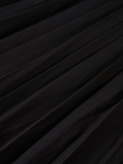 Stitched Pocket Yoke Pleat Skirt - Black