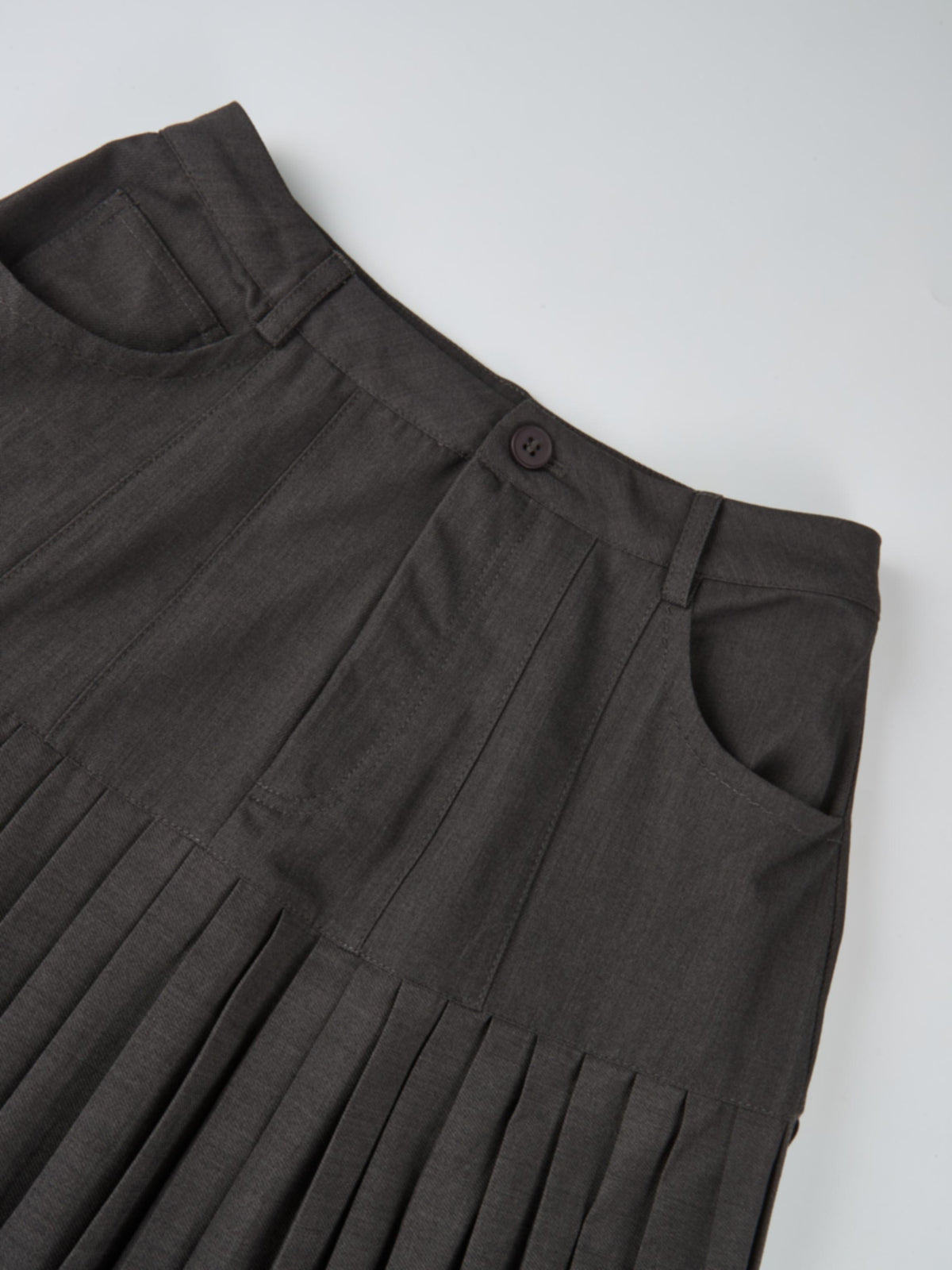 Stitched Pocket Yoke Pleat Skirt - Heathered Grey