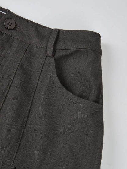 Stitched Pocket Yoke Pleat Skirt - Heathered Grey