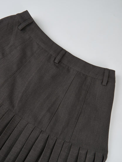 Stitched Pocket Yoke Pleat Skirt - Heathered Grey
