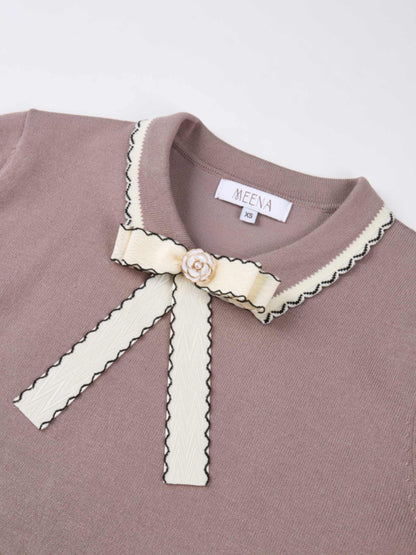 Ribbon Bow Sweater - Mauve/Taupe