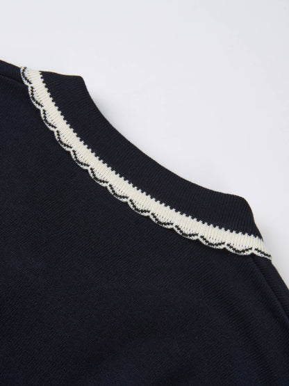 Ribbon Bow Sweater - Navy
