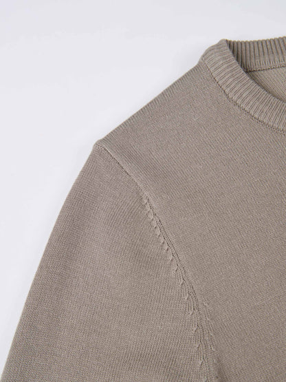 Basic Knit Crew Sweater - Warm Taupe