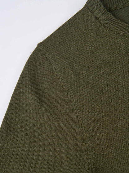 Basic Knit Crew Sweater - Olive Green
