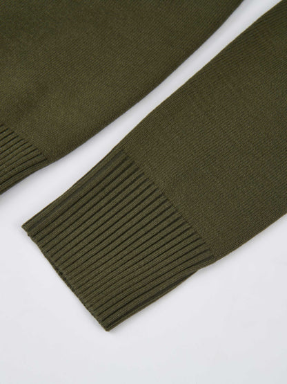 Basic Knit Crew Sweater - Olive Green