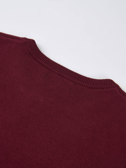 Basic Knit Crew Sweater - Burgundy