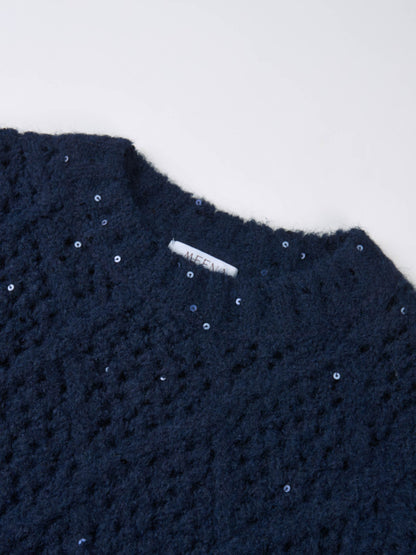 Crochet Sparkle Sweater - Navy