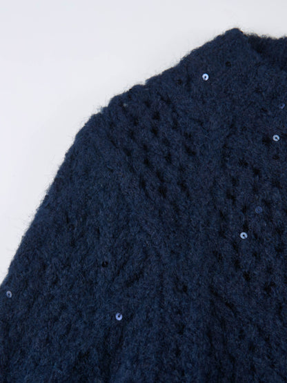 Crochet Sparkle Sweater - Navy