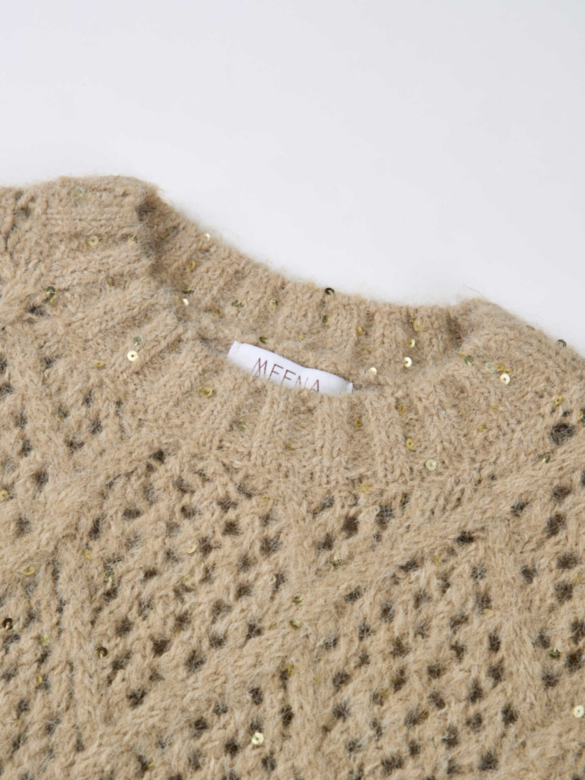 Crochet Sparkle Sweater - Green/Tan