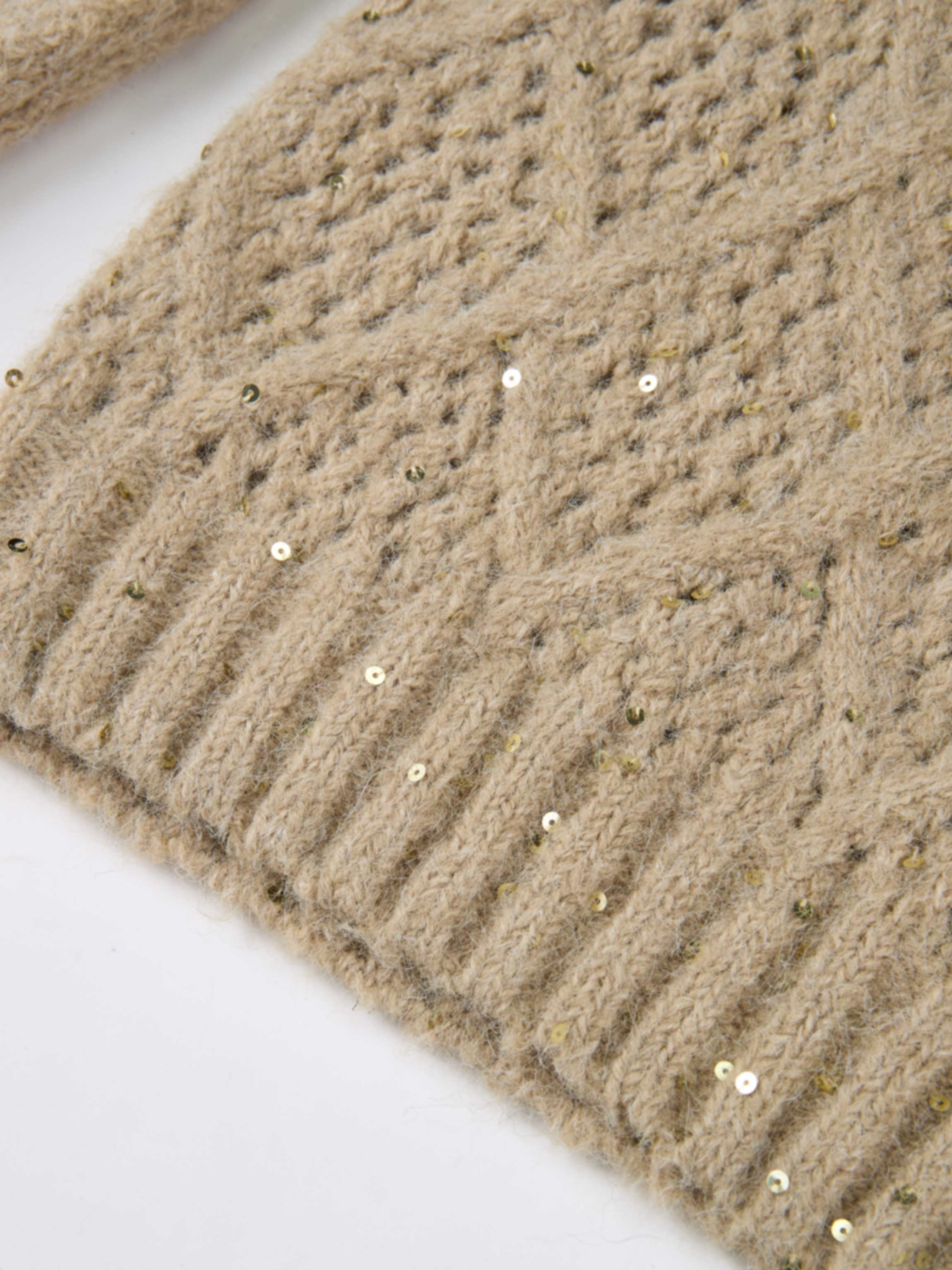 Crochet Sparkle Sweater - Green/Tan