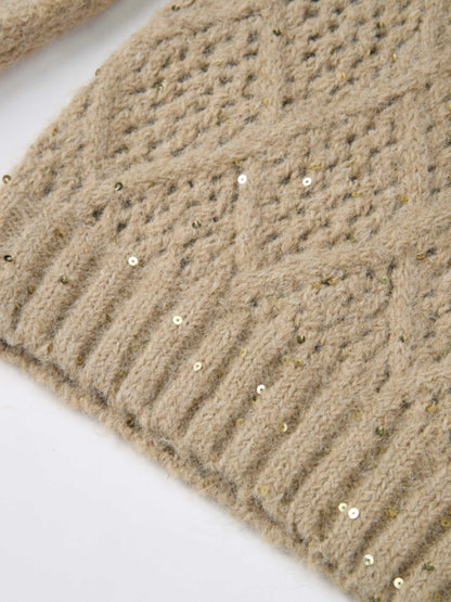 Crochet Sparkle Sweater - Green/Tan