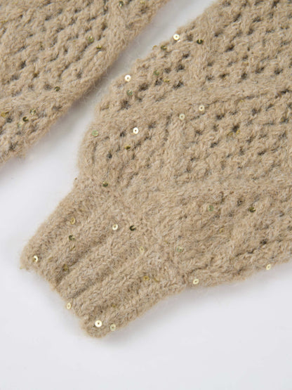 Crochet Sparkle Sweater - Green/Tan