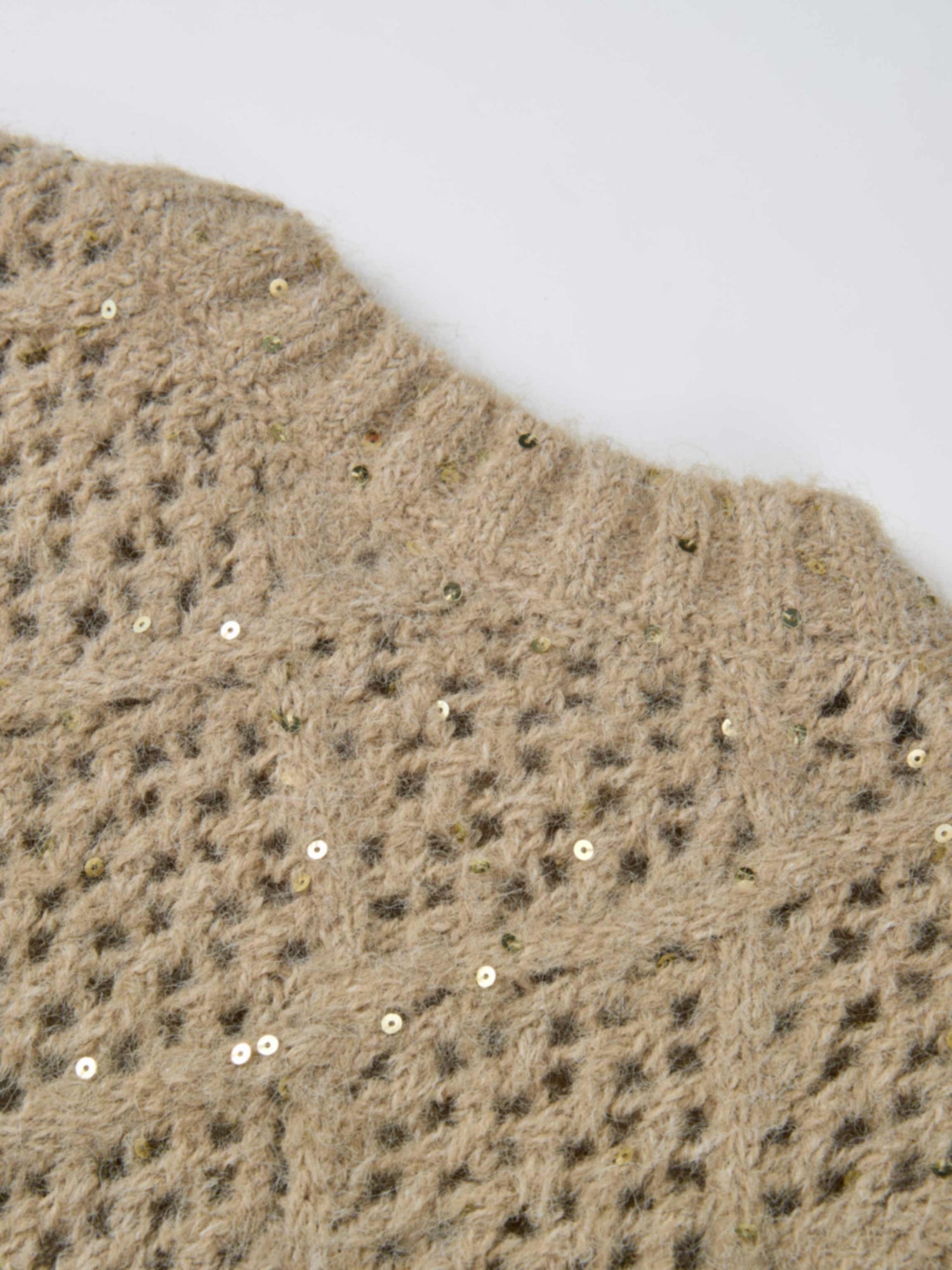 Crochet Sparkle Sweater - Green/Tan