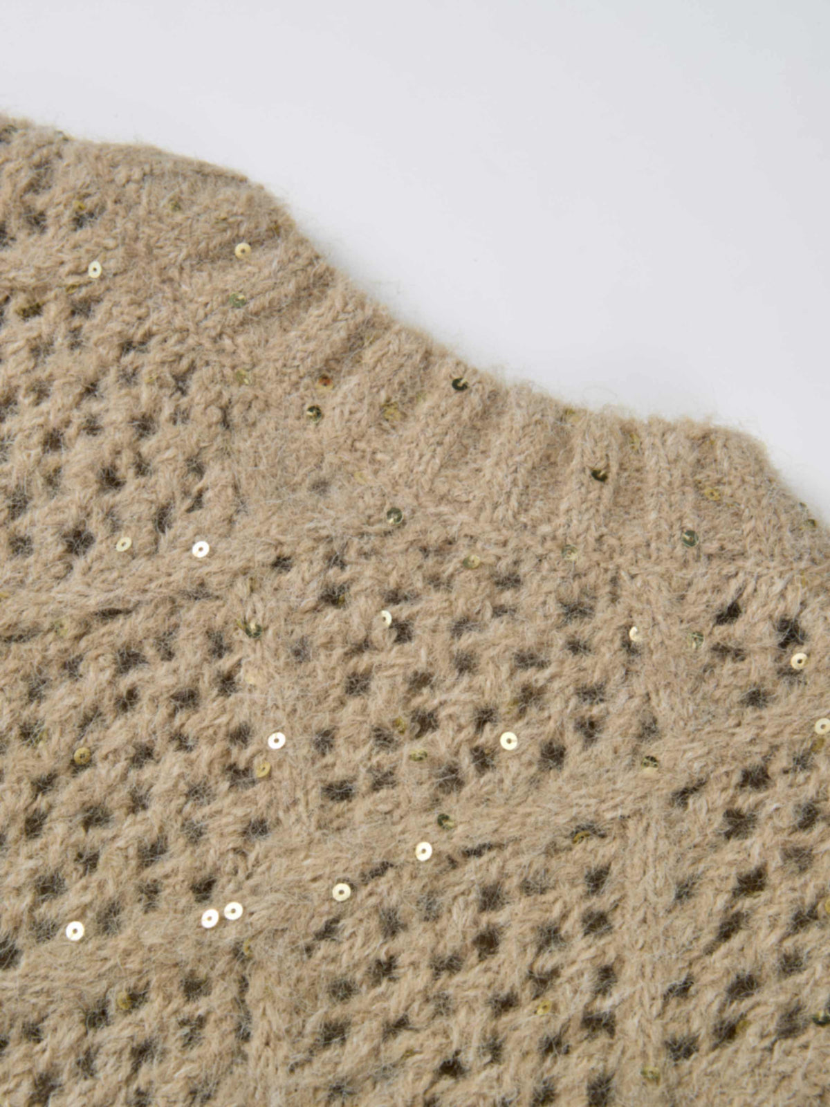 Crochet Sparkle Sweater - Green/Tan