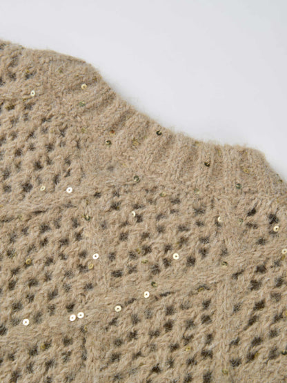 Crochet Sparkle Sweater - Green/Tan