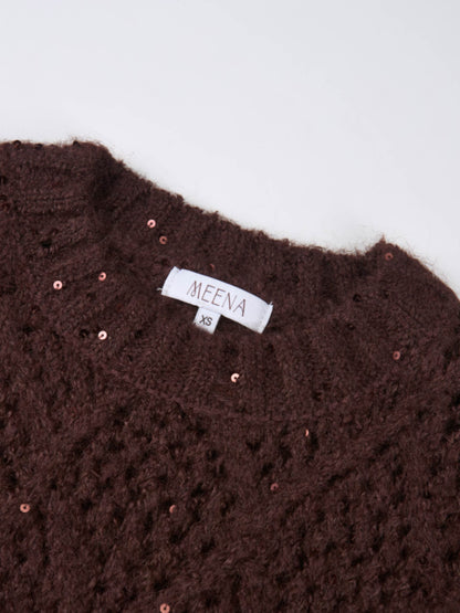 Crochet Sparkle Sweater - Brown