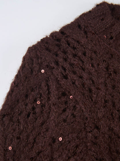Crochet Sparkle Sweater - Brown