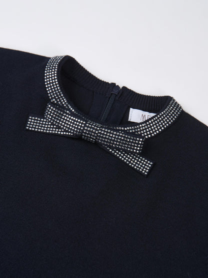 Rhinestone Neck Sweater - Navy