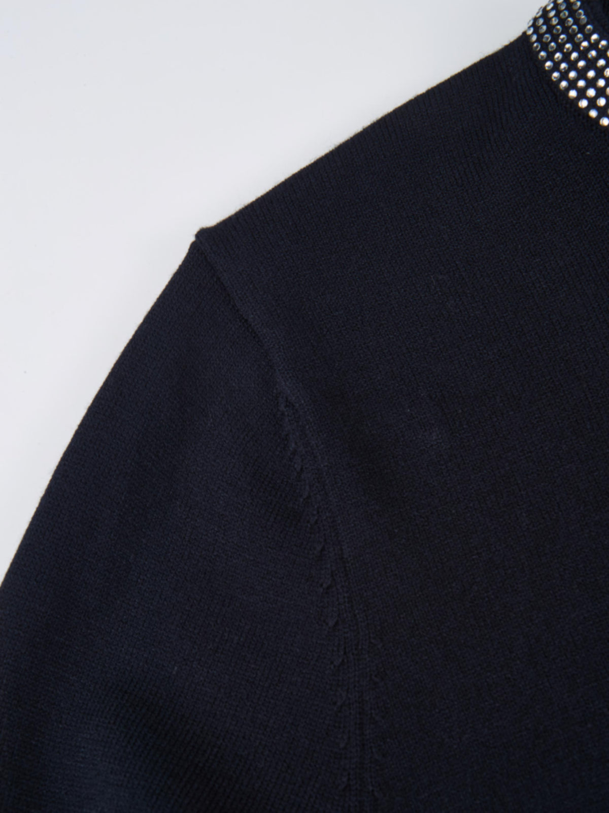 Rhinestone Neck Sweater - Navy