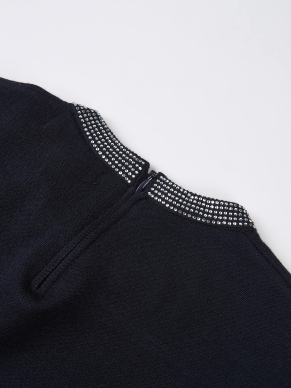 Rhinestone Neck Sweater - Navy