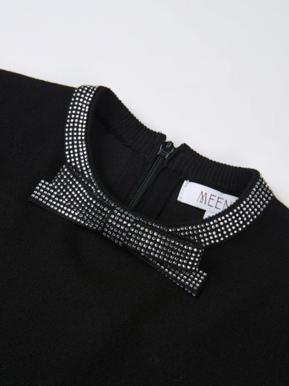 Rhinestone Neck Sweater - Black