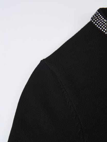 Rhinestone Neck Sweater - Black