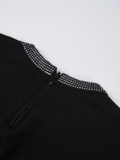 Rhinestone Neck Sweater - Black