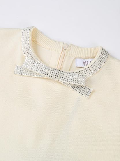 Rhinestone Neck Sweater - Cream