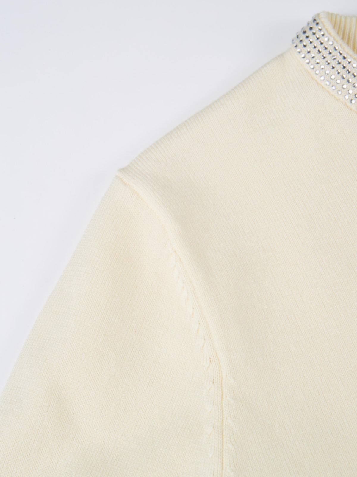 Rhinestone Neck Sweater - Cream