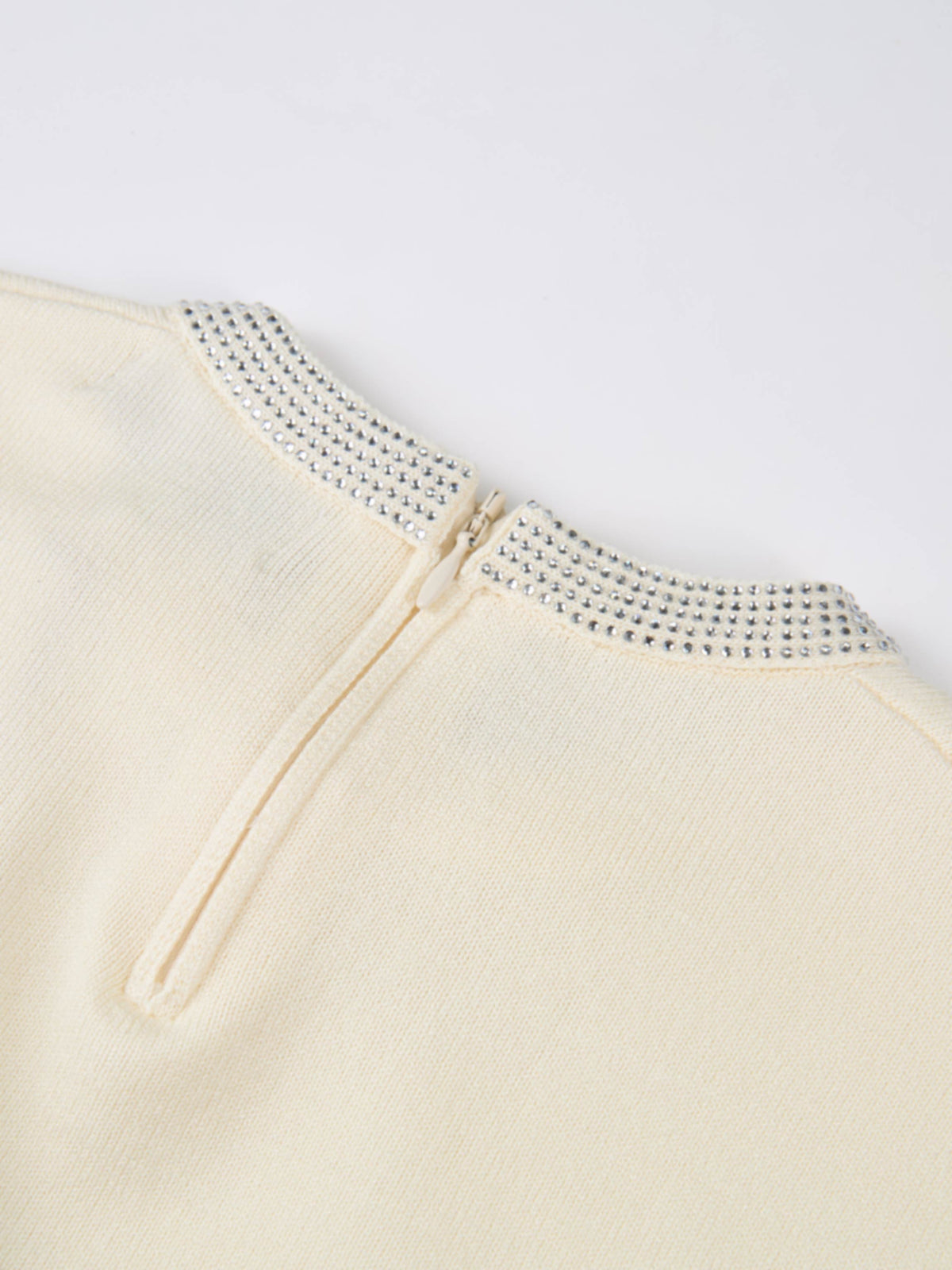 Rhinestone Neck Sweater - Cream